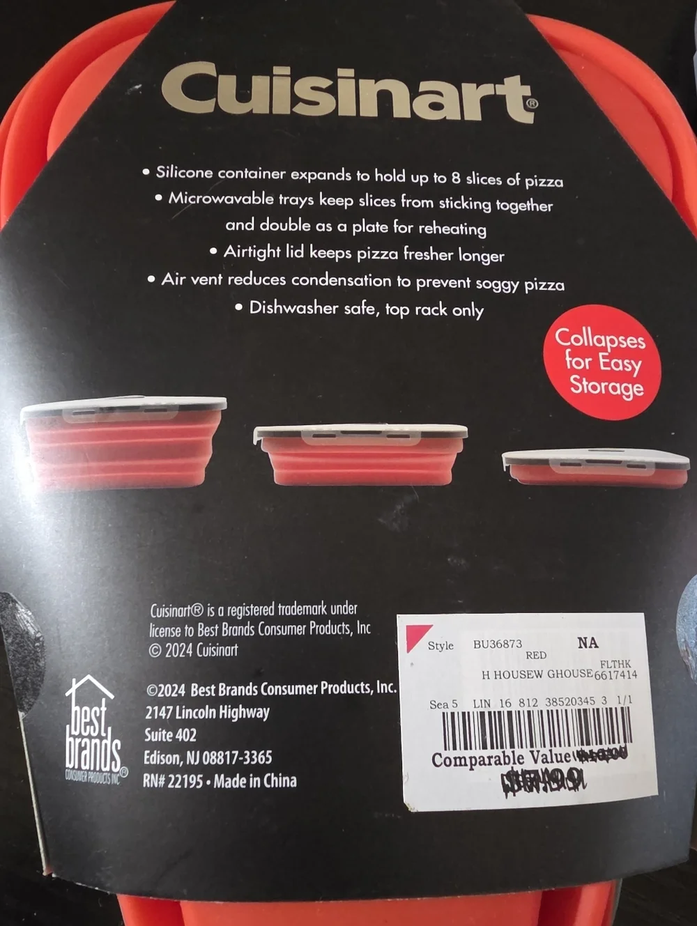 Cuisinart 8 Pizza Slice Container w Microwavable Trays Collapsible Silicone